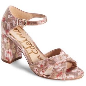 Sam Edelman Orlane Pink Floral Ankle-Strap Block Heel Sandal